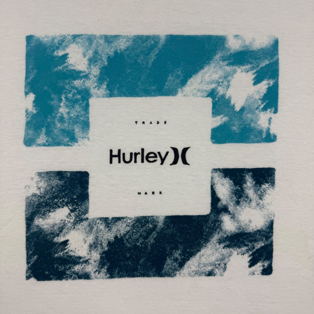 Hurley Mens XXL Graphic T-Shirt White Blue Wave Logo Short Sleeve Cotton Tee - Picture 2 of 7
